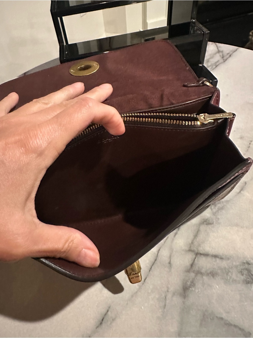 Coach Brown Signature Monogram Clutch with Burgundy Trim - Picture 16 of 16